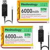 Meshnology Batteria ai polimeri di litio ricaricabile da 3,7 V, 6000 mAh, con cavo di ricarica USB, spina PH2.0 per scheda di sviluppo AR Duino ESP32 (confezione da 2)