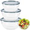 Tutamaz Set 3 Ciotole in Vetro Borosilicato con Coperchio Ermetico, 1050ml+2700ml+4400ml Senza BPA Resistente al Calore Impilabili per Cottura Forno Conservazione e Pranzo