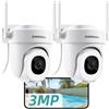 ZUMIMALL Telecamera di sorveglianza esterna, 5 G/2,4 GHz, telecamera WLAN per esterni cablata, 355°/90°, registrazione PTZ 24/7, visione notturna a colori, cloud, rilevamento AI (2 PCS)