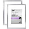 Americanflat 9x12 Picture Frame with Polished Plexiglass - Set of 2 - Use as 6x8 Frame with Mat or Display 9x12 Photo Without Mat - Galleria Collection - Picture Frames for Wall Display - Silver