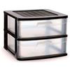 DRW Cassettiera 2 cassetti in PVC traslucido e nero 39 x 40 x 33,5