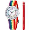 CHAOTECHY Orologio da polso analogico al quarzo per bambini, 2 pezzi, cinturino intercambiabile in tessuto, per imparare a leggere l'ora, Arcobaleno+viola, Cinturino