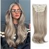 Ms Taj Extension per capelli con clip in 4 pezzi da biondo platino a biondo cenere sintetico lungo dritto spesso testa piena capelli ondulati pezzi per donne