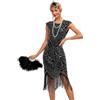 Viloree Vestito Gatsby Donna Nero & Argento (54) S, EU Size: S(EU 38), Abito Anni 20, Flapper Dress 1920s, Vestito da Sera Paillette Impreziosito Frange Gatsby Dress Al Ginocchio
