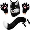 hbbhml Maschera a forma di testa di cane, con coda di zampa, guanti e guanti, set per Halloween, feste in maschera, cosplay