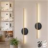 Kimjo 60cm Applique da Parete Interno Ricaricabile,Nero e Oro Lampada da Parete Senza Fili, Luci da Parete a batteria con Telecomando, Dimmerabile Lampada da Muro per soggiorni Camere da Letto 2 Pezzi