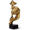 greafy Scultura decorativa in oro Silence - viso astratto silenzio è statua d'oro in resina statuetta pensatore su base nera come decorazione per il soggiorno, statuetta decorativa moderna per camera