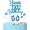 mciskin Set di candele per torta per 50° compleanno blu,50° Decorazioni di compleanno per uomini,Candele numero 50 per torta,blu stella torta con d'argento per decorazioni di festa per uomini e donne