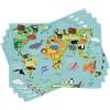 ABAKUHAUS voglia di viaggiare tappetini quadrati, Cartone Animato Per Bambini Animali del mondo fauna esotica con oceano e Flora, pranzo Cucina Decorazione Della Tavola Stampa Digitale, Blu Oceano