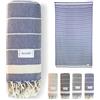 jazzylab VEREV Peshtemal 90x180 cm | Telo hammam in cotone 100% con motivo a spina di pesce | Leggero, compatto e ad asciugatura rapida | Perfetto per sauna, spa, mare e viaggi | 90x180 cm, Blu Marino