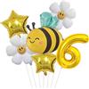 NOPVUFA Palloncini Margherita Ape Compleanno, Oro Palloncino Numero 6 Grande, Decorazioni Palloncini Compleanno 6 Anno Bimbo, Palloncini Stella, Topper Torta per Bambino Ragazza Ragazzi