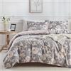 Lekesky Set Copripiumino Matrimoniale 200x200, motivo floreale peonia 200x200 Set di biancheria da letto in microfibra con federa con cerniera 80x80 cm*2, grigio