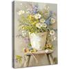 Dazzlewall Incorniciato Quadro Secchio con Fiori, Poster Farmhouse con Margherite e Fiori Selvatici in Secchio Metallico Rustico, Pittura Botanica ad Olio per Bagno Camera da Letto Soggiorno 30×40 cm