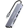 FITLONG Hub USB C 6-in-1, Adattatore MacBook Air/Pro, Adattatore con HDTV 4K, PD 100W, 2 porte dati USB-A, Lector SD/TF, compatibile con laptop e altri dispositivi