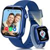 whraills 4G Smartwatch Bambini, Orologio Smartwatch Bambini GPS con Chiamate, Videochiamate, Chat Vocale, Modalità Scuola, Doppia Fotocamera, Sveglia, Contapassi, IP68, Smart Watch per Ragazzi e Ragazze, Blu