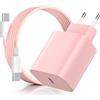 Kndaa Caricatore per iPhone, 20W USB C Caricabatterie per iPhone 16/16 Pro/16 Pro Max/16 Plus/15/15 Pro/15 Pro Max/15 Plus, PD3.0 Presa con 2M Cavo di Tipo C per Galaxy Note 20/Pad - Rosa