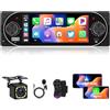 Motorsi Carplay Single Din Autoradio Bluetooth 5.2 Type-C, Wireless Android Auto 1 Din Car Stereo 5.1 Pollici IPS Touch Screen, Supporto MirrorLink, Radio FM, USB, AUX, Carica, SWC + telecamera