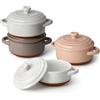 MALACASA Mini Cocotte 440 ml - Set di 4 Casseruole in Porcellana con Coperchio e Manico, Ideali per Lasagne Monoporzione, Soufflé, Zuppe, Adatte a Forno, Microonde e Lavastoviglie, Serie TARA.BAKE