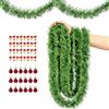 FungLam Ghirlanda natalizia 22 m, non illuminata, ghirlanda artificiale di rami di abete verde, decorazione natalizia per Natale, per interni ed esterni, ghirlanda con 45 palline natalizie e 45 nodi a