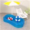 KARLOR Set da 5 pezzi da spiaggia in miniatura, set decorativo da giardino, piscina, ombrellone + poltrona da spiaggia + anelli da nuoto, scena in miniatura, decorazione da spiaggia, mini ombrellone