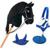 Hobby Horse Land Hobby Horse Nero A3, cavallo bastone completo di rete, mors, redini, cavezza e berretto anti-insetti blu. Testa di cavallo bastone per Hobby Horsing Bambini e Adolescenti - Black Star