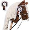 Hobby Horse Land Hobby Horse A3 Sunny Dream - Cavallo Alezan Scuro con Crini Lavati - Rete Completa con Frontale Scintillante - Flot Satin Bianco e Marrone in omaggio - Giocattolo equestre per Bambini e Adolescenti