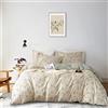AMWAN Set di biancheria da letto in cotone bohémien, per bambini, ragazze, con stampa floreale, beige, verde, carino, copripiumino con chiusura a cerniera