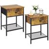 Relaxdays set 2 comodini, cassetto e ripiano, HxLxP: 55x40x30cm, industriale, legno/metallo, marrone/nero