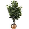 Leaf Albero artificiale da interno con fioriera, materiali misti, curva sempreverde in rame Ficus, 110 cm