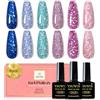 YSUVIN Smalto Semipermanente Glitterato, 6 Colori Glitter Blu Argento Oro Rosso Verde Brillante Kit, Smalto Per Soak Off UV/LED Lampada Diy Manicure Nail Art Set, 8ml