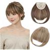 Benehair Frangia Clip Capelli Naturale Extension Frangetta Finta con Clip Sintetica French Bangs Fringe Hairpiece Posticci Adatto a Donna(Marrone Chiaro con Biondo, 30g)