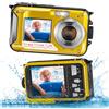 Reomdara Fotocamera Digitale Impermeabile, Action Camera Subacquea HD 2.7K 48MP con Doppio Schermo per Snorkeling 3M per Nuotare, Zoom Digitale 16X Anti-Shake, Gialla