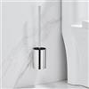 DUFU Scopino per Bagno, Set Scovolino WC con Manico in Acciaio Inox, Portaspazzolone a Parete Autoadesivo Trasparente, 2 Testine Morbide, Colore Argento