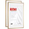 HIMEETIME® 2x Cornice per foto,50x70 cm,Alluminio spazzolato Metallo dorata champagne,Passepartout 40x50cm,Cornice 50x70cm Grande per Foto Disegni,Solo per Espositore a Parete