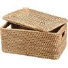 IGNPION Cesto portaoggetti in vimini con coperchio, contenitore decorativo multiuso per mensole, bagno, cucina, soggiorno, ufficio