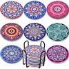 Newk Sottobicchieri per bevande (set di 8), sottobicchieri assorbenti in marmo ceramico con supporto in metallo, 4 pollici 8 diversi modelli di mandala, adatti per tavolo in legno e tipi di tazze