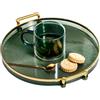MYMM Vassoio decorativo rotondo da 10,6 con maniglie, comò moderno e vassoio da portata ottomano, tavolino da caffè, cucina e bagno per caffè, colazione, cibo e bevande (dark green)