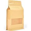 EVG Evergreen Goods 50 sacchetto carta kraft con Finestra a Fondo Piatto (120x220 mm) - riutilizzabili sacchetti carta per alimenti con Chiusura Zip - Sacchetti Kraft per Chicchi di Caffè, Semi e Altro