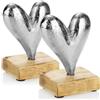 com-four® 2x cuore decorativo in metallo premium, figura argentata su base in legno di mango, decorazione moderna per tavolo e cassettiera (Arco a forma di cuore - 2x)