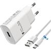 VoltWave Caricatore rapido super 3.0 per Samsung Cavo di ricarica Huawei P30 Pro, P30 Lite, P20 Lite, P20, Xiaomi Google HTC LG Oppo Meiuzu ZTE Oneplus Nokia Sony ecc. con cavo di tipo C da 2 m (bianco 18W)