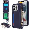 Sailortech per iPhone 13 Pro Max Custodia per telefono con porta carte di credito per uomo, iPhone 13 Pro Max Custodia con slot per carte di credito Portafoglio Zipper per donna-Blu