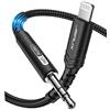 JSAUX Cavo Aux per iPhone 1.8M [Certificato Apple MFi], Cavo Lightning Audio Auto in Nylon Jack da 3,5 mm Ausiliario, Aux Connettore Compatibile con iPhone 12/11/X/XR/XS/8/Autoradio -Nero