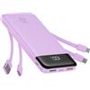 Charmast Power Bank da 20000 mAh con 4 cavi integrati, caricabatterie portatile veloce da 22,5 W per iPhone, Android, iPad, non sono necessari cavi aggiuntivi per viaggi, lavoro, emergenze (viola)