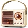 PRUNUS J-999 Altoparlante Bluetooth Retrò, Mini Radio Fm, Radio Vintage Portatile Ricaricabile, Supporto TF/AUX/USB, Chiamate in Vivavoce,Adatto Famiglia,Oregalo per Donne(Beige)