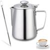 Tianher Bricco Latte, 350ml Bricco Latte Acciaio Inox con Coperchio e Maniglia Tazza di Schiuma Tazza di Caffè in Acciaio Inox Brocca per Latte per Versare Caffè e Preparare Cappuccino e Latte