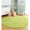 VOFUSHON Tappeto Camera da Letto 100x100 cm Verde, Tappeto Salotto Moderno Peloso e Tappeto Rotondo Bambini Lavabile a Mano Antiscivolo, Tappeto Tondo per Cameretta