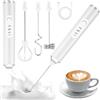 TIDEVAN 3 In 1 Montalatte Elettrico, 3 Velocità Regolabile, Bianco | Frullino Montalatte USB Ricaricabile, Portatile, Schiumatore Latte con 3 Frullino in per Cappuccino, Caffè, Latte, Uova