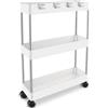 Zosenyer Carrello con Ruote Portatutto, 3 Piani Carrello da Cucina con Ruote, Plastica e Acciaio Inossidabile Porta Detersivi Salvaspazio per Cucina e Bagno - Bianco