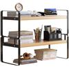 Hggzeg Organizzatore da scrivania con scaffale, 2 livelli, in legno, scaffale da scrivania per libri, scaffale multiuso, scaffale da ordinamento per casa, ufficio, scuola (Nero + colore legno)