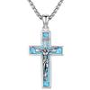 OHAYOO Collana con croce per uomo - ciondolo a forma di croce in argento 925 con abalone/turchese/malachite/lapis lazuli e catena in acciaio inossidabile - collana cristiana in argento per uomini